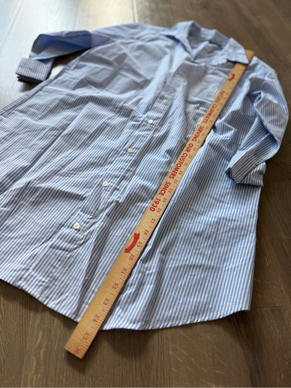 Lauren Ralph Lauren Blue and White Striped Button-Down Sleep Shirt size M - Picture 8 of 9
